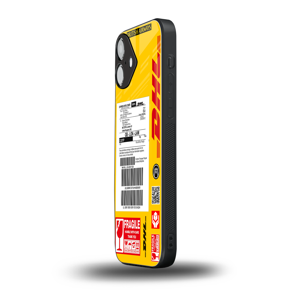 dhl yellow delivery label back phone cover | glass case for iphone 16 plus