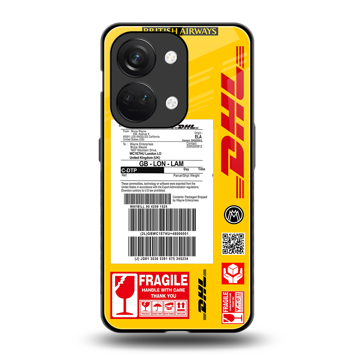 dhl yellow delivery label back phone cover | glass case for oneplus nord 3