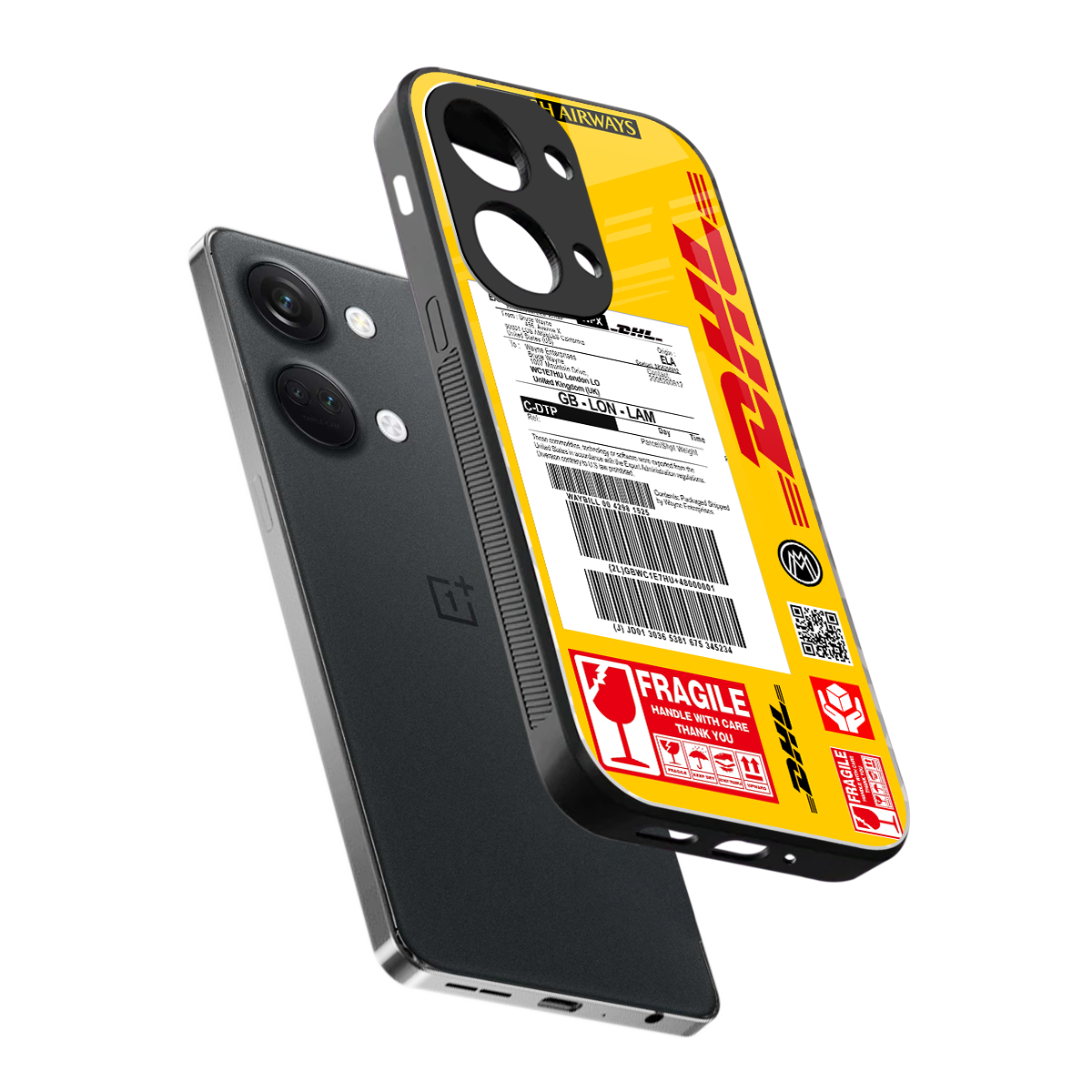 dhl yellow delivery label back phone cover | glass case for oneplus nord 3