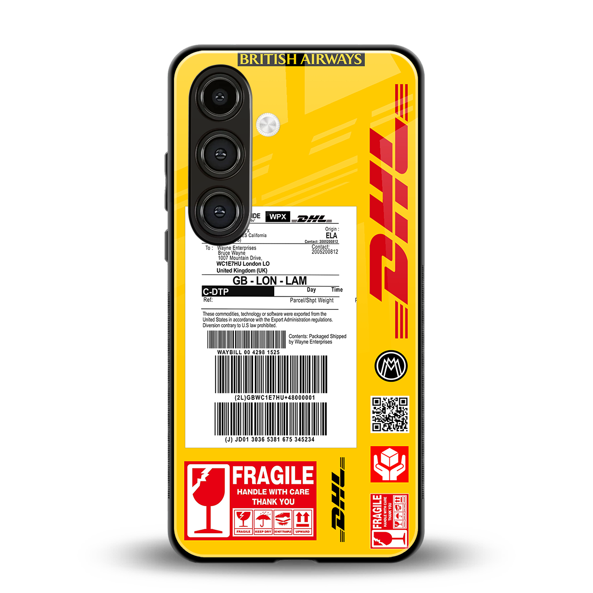 dhl yellow delivery label back phone cover | glass case for samsung galaxy s23 plus