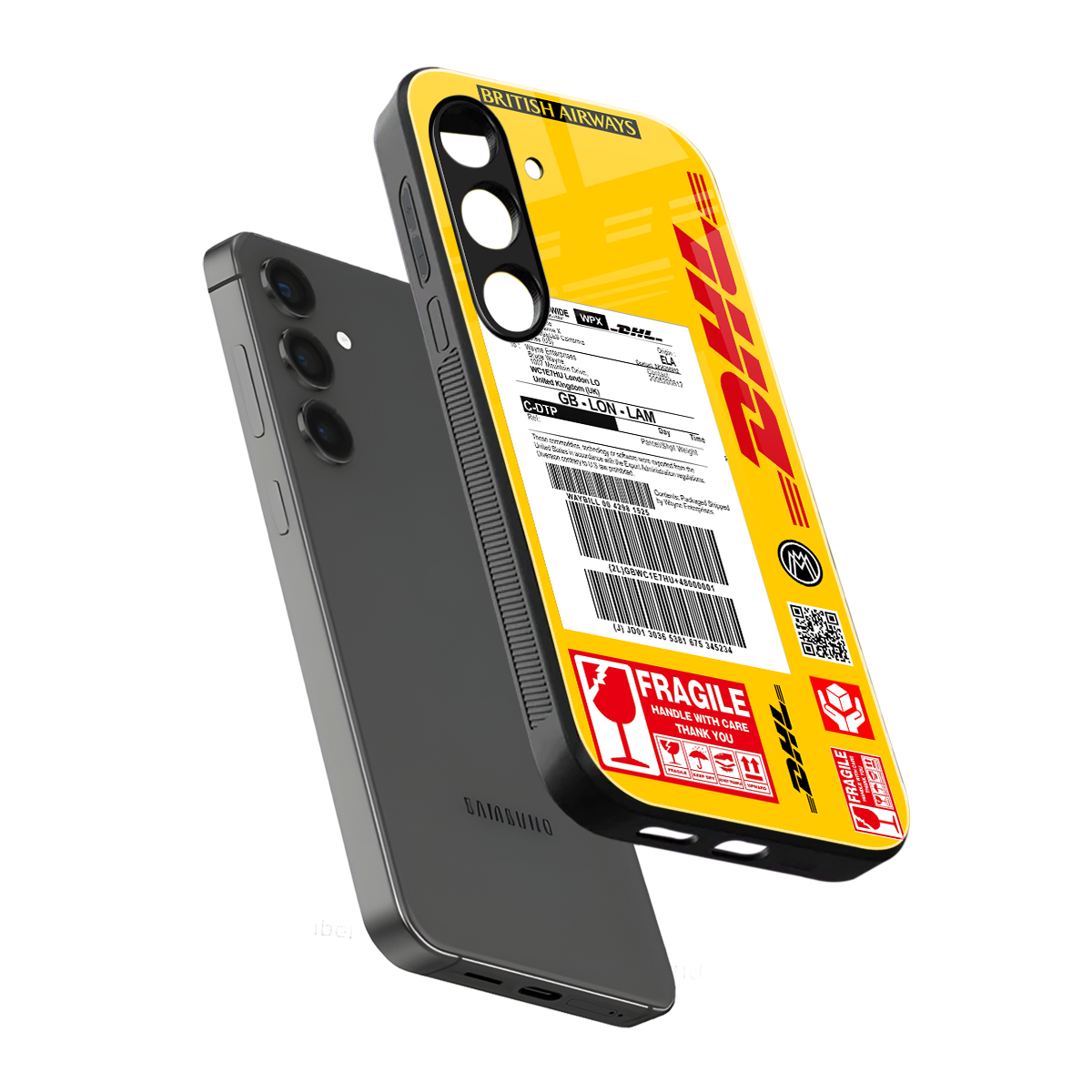 dhl yellow delivery label back phone cover | glass case for samsung galaxy s23 plus