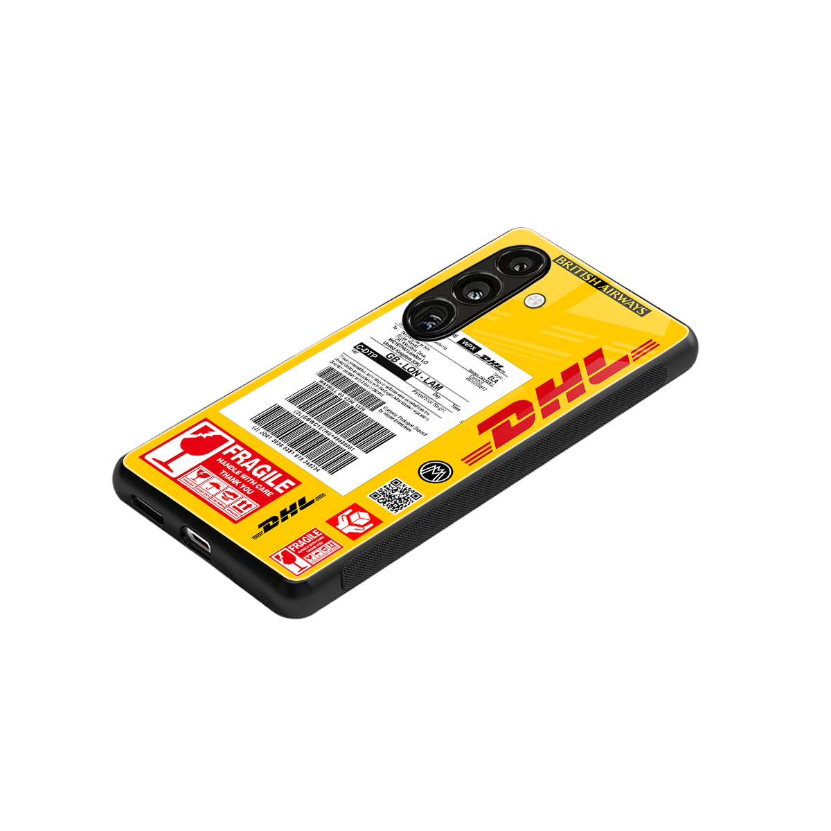 dhl yellow delivery label back phone cover | glass case for samsung galaxy s23 plus