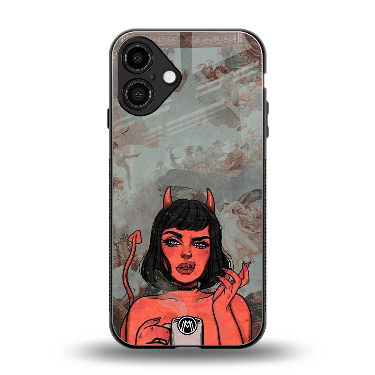 devil buys mymerchandize back phone cover | glass case for iphone 16 plus