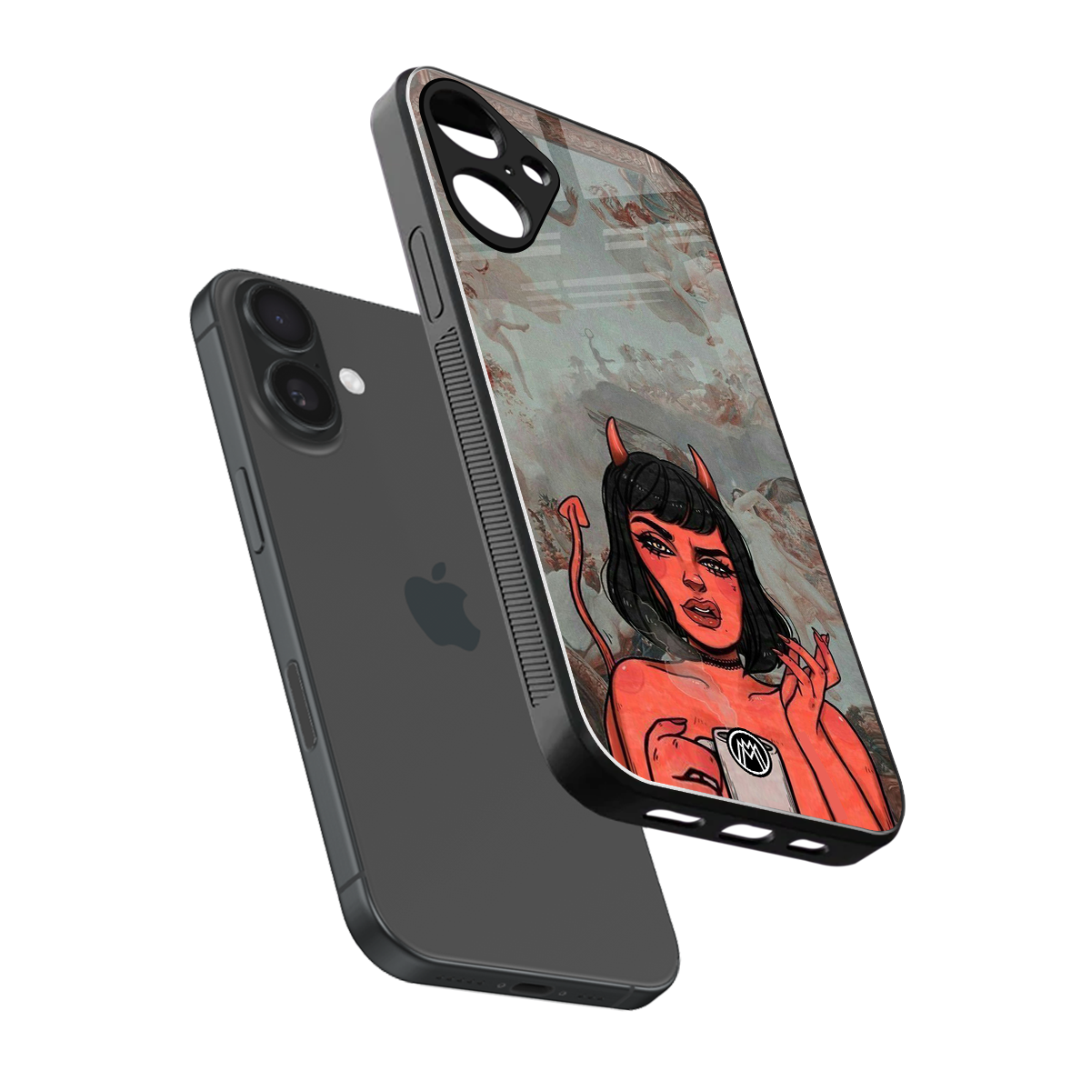 devil buys mymerchandize back phone cover | glass case for iphone 16 plus