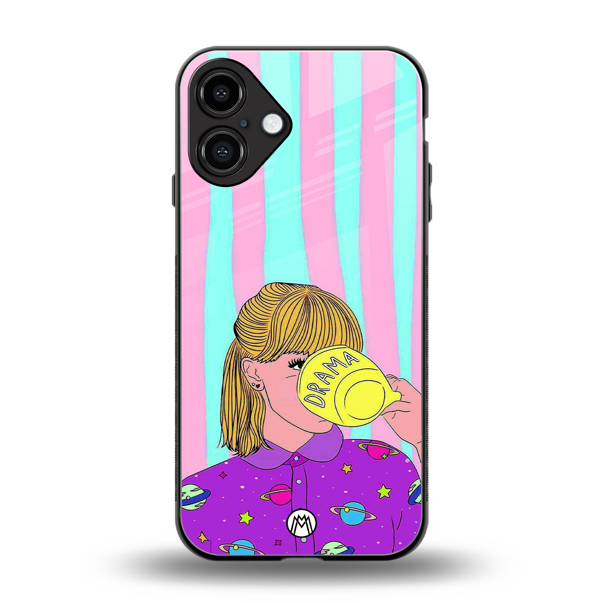 dramateacal girl back phone cover | glass case for iphone 16 plus