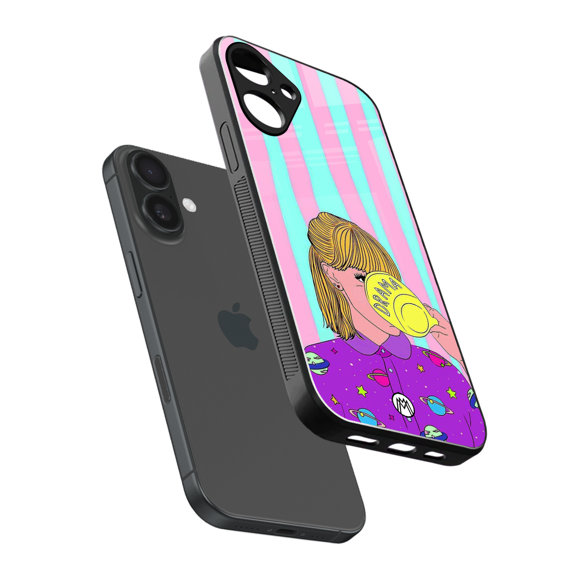 dramateacal girl back phone cover | glass case for iphone 16 plus