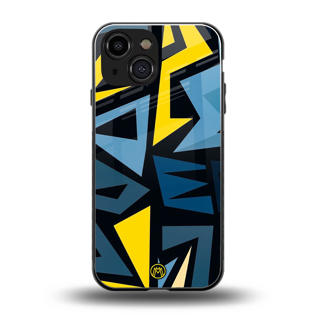 dynamic blue yellow pattern back phone cover | glass case for iphone 13 mini
