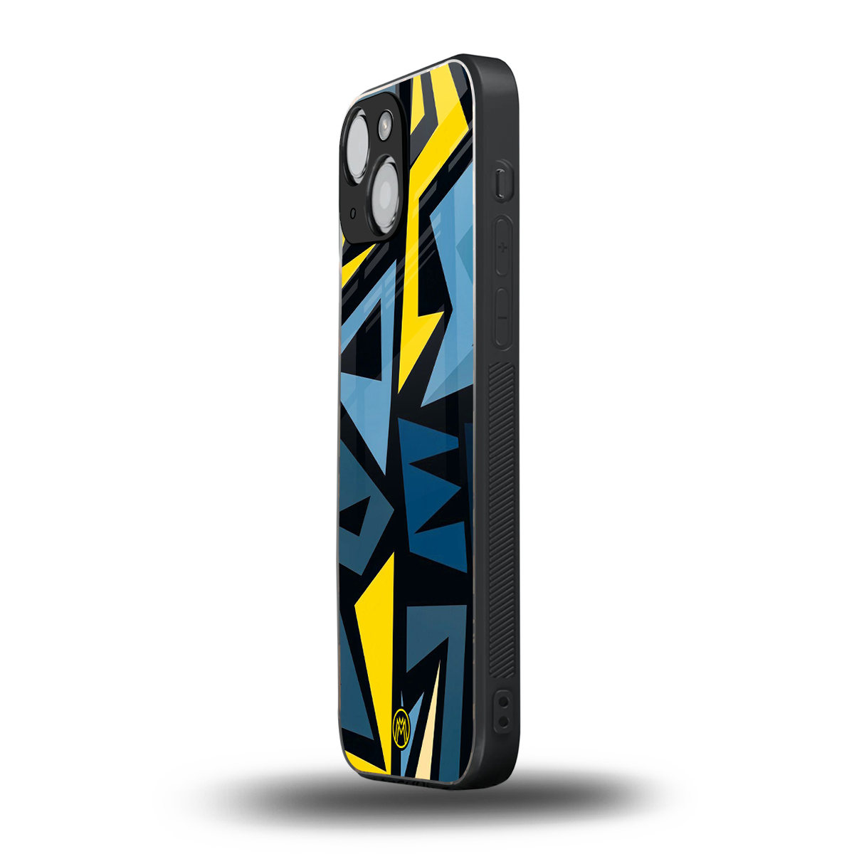 dynamic blue yellow pattern back phone cover | glass case for iphone 13 mini