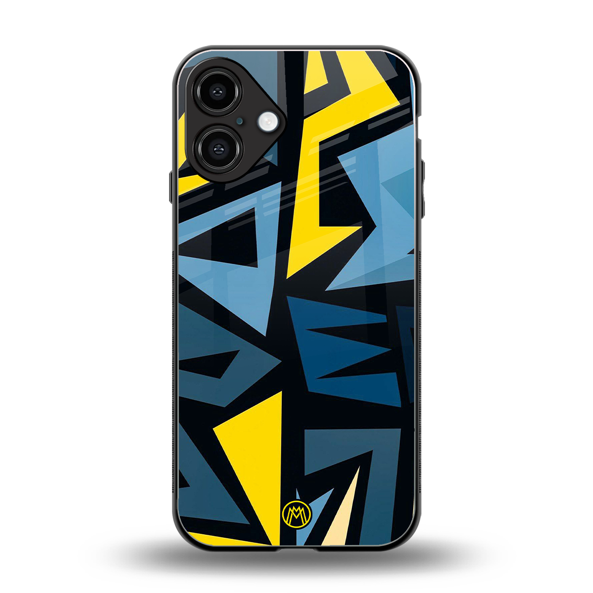 dynamic blue yellow pattern back phone cover | glass case for iphone 16 plus