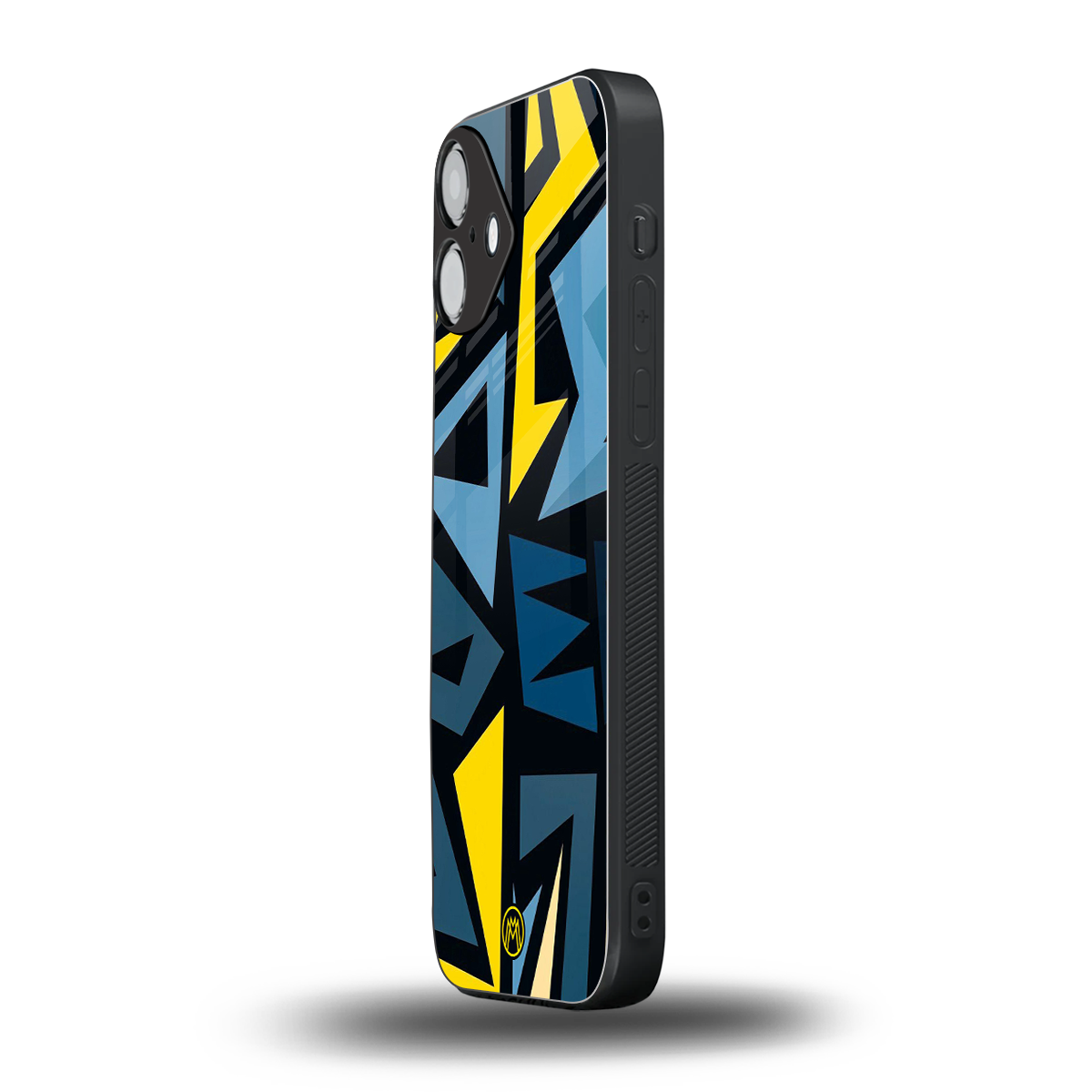 dynamic blue yellow pattern back phone cover | glass case for iphone 16 plus