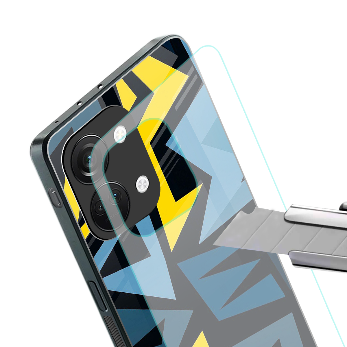 dynamic blue yellow pattern back phone cover | glass case for oneplus nord 3