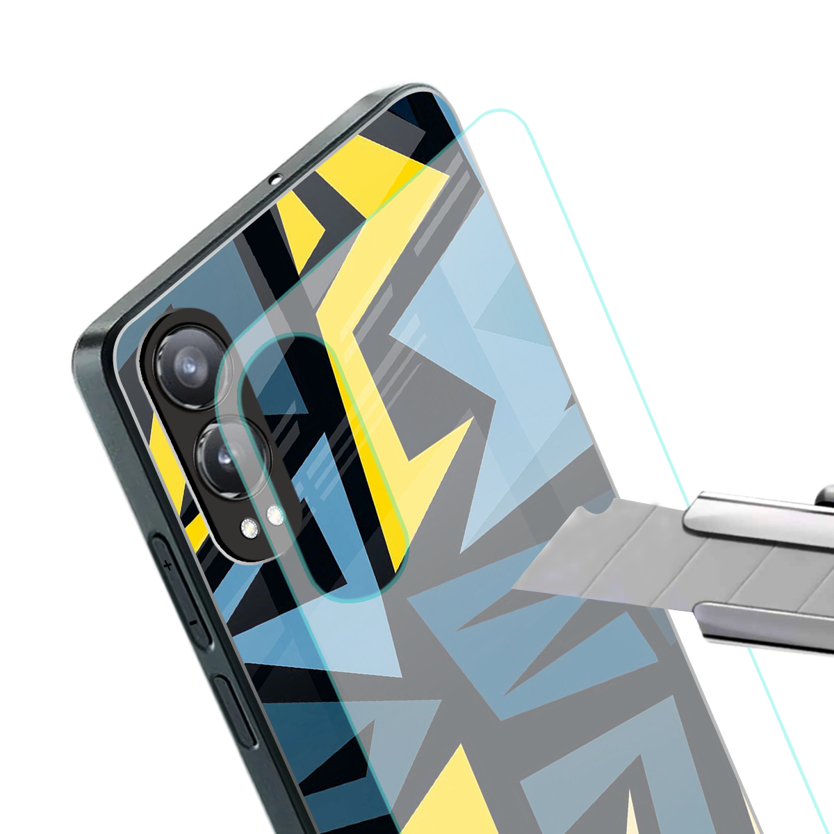 dynamic blue yellow pattern back phone cover | glass case for oneplus nord ce 4 lite