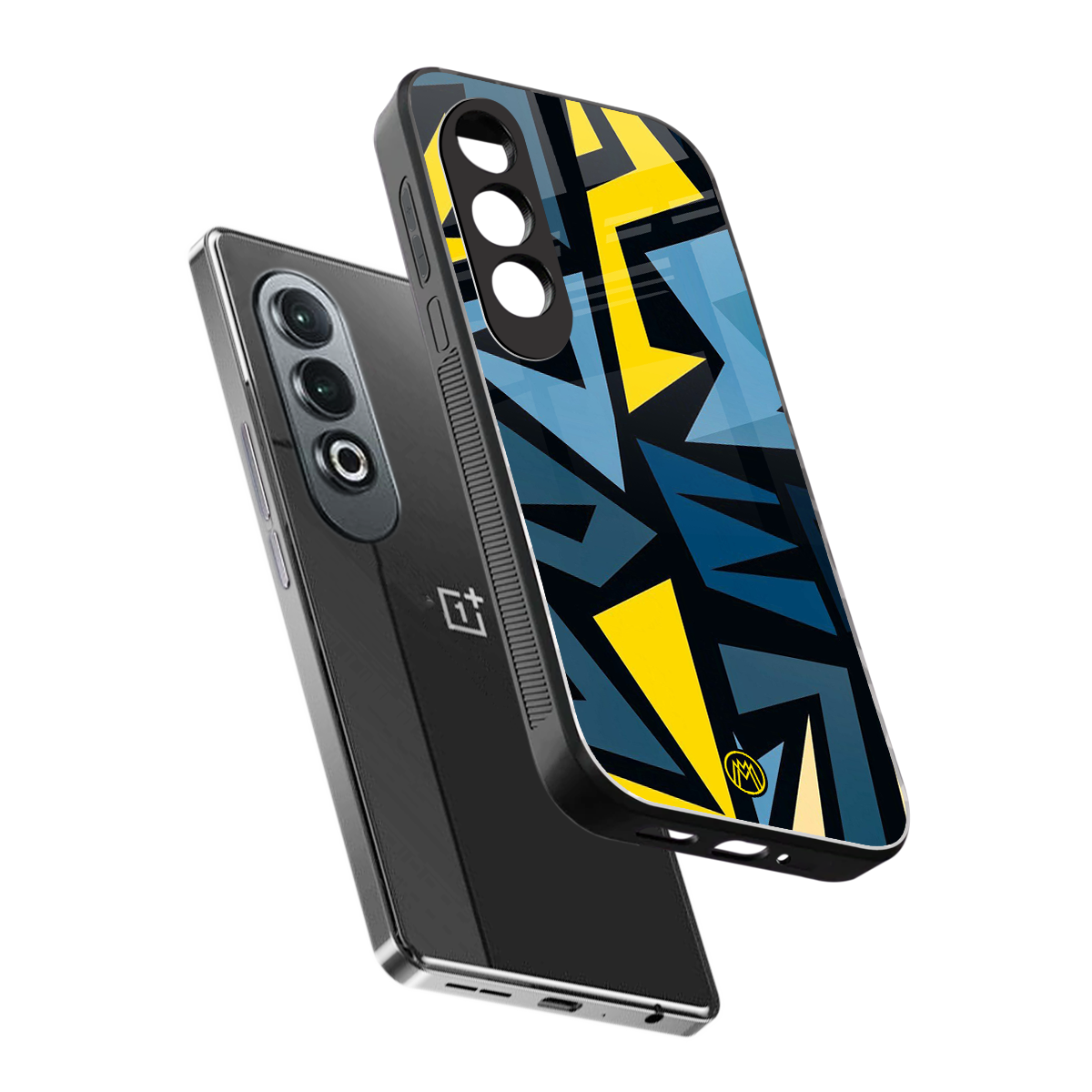 dynamic blue yellow pattern back phone cover | glass case for oneplus nord ce 4