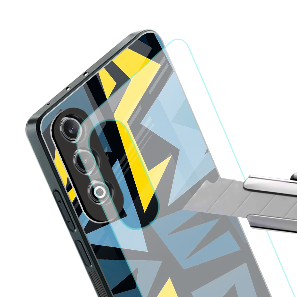 dynamic blue yellow pattern back phone cover | glass case for oneplus nord ce 4