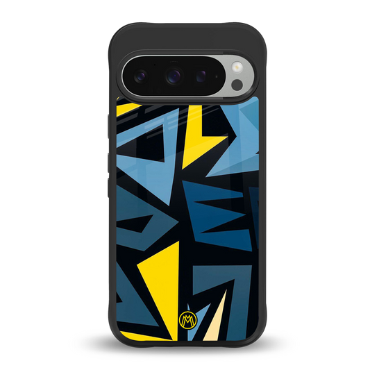 dynamic blue yellow pattern back phone cover | glass case for google pixel 9 pro