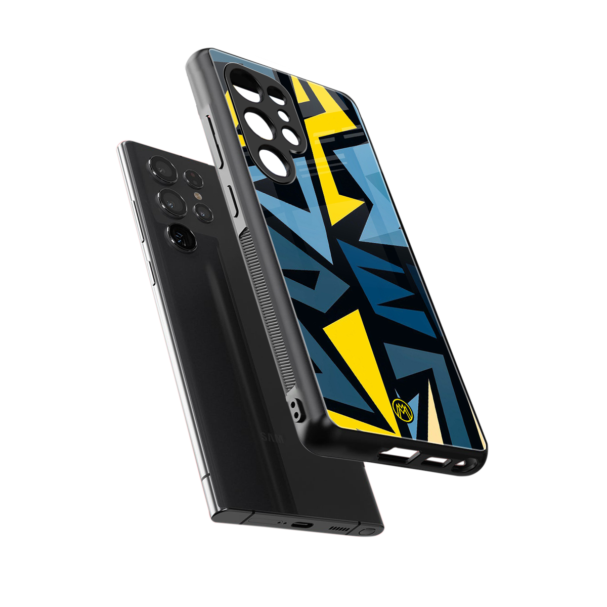 dynamic blue yellow pattern back phone cover | glass case for samsung galaxy s25 ultra