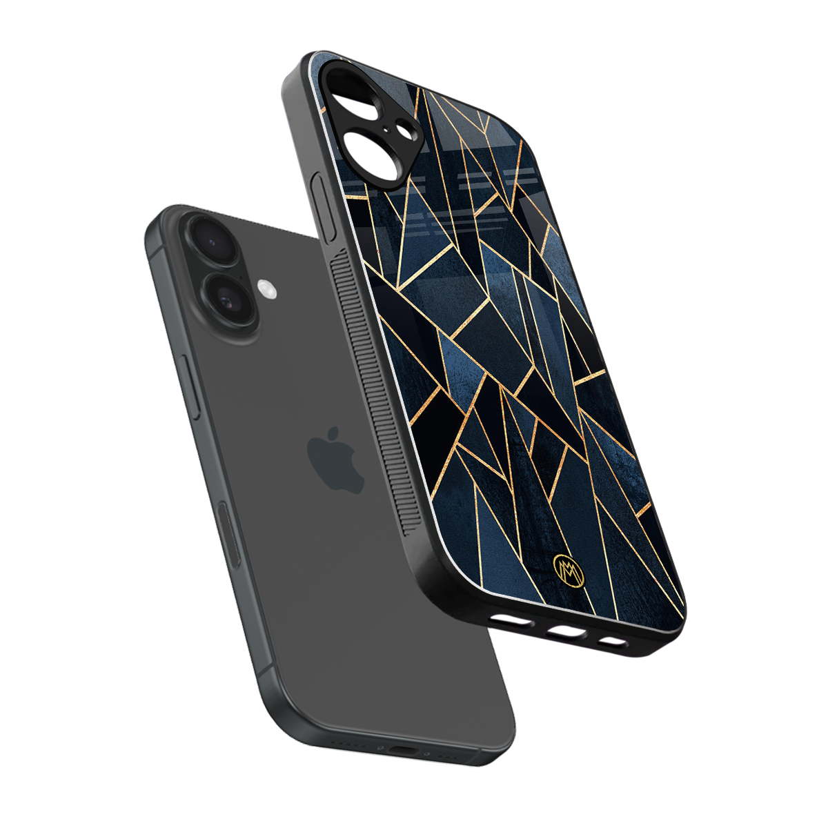elite blue geometric back phone cover | glass case for iphone 16 plus