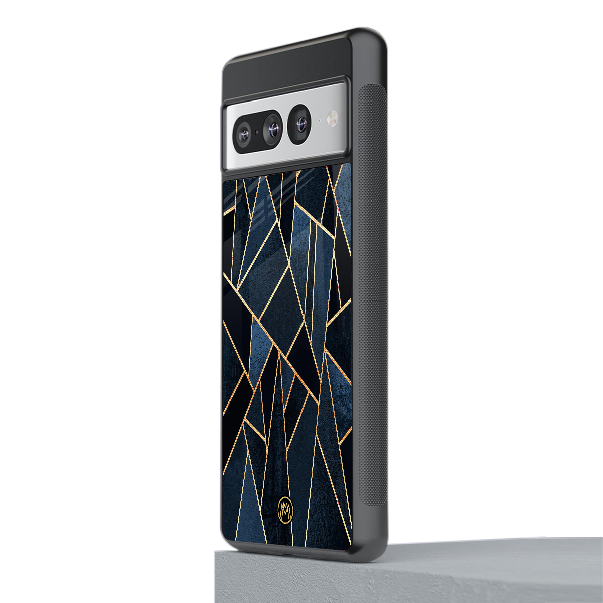 elite blue geometric back phone cover | glass case for google pixel 7 pro