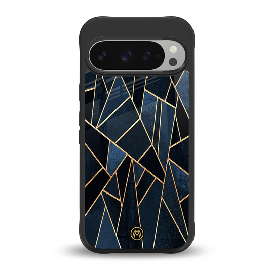 elite blue geometric back phone cover | glass case for google pixel 9 pro