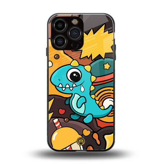 emerald green dinosaur back phone cover | glass case for iphone 14 pro max