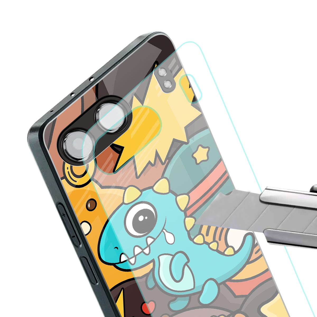 emerald green dinosaur back phone cover | glass case for oneplus nord 4