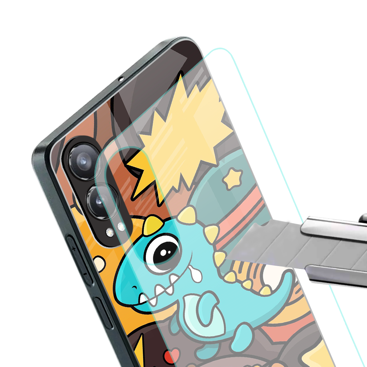 emerald green dinosaur back phone cover | glass case for oneplus nord ce 4 lite