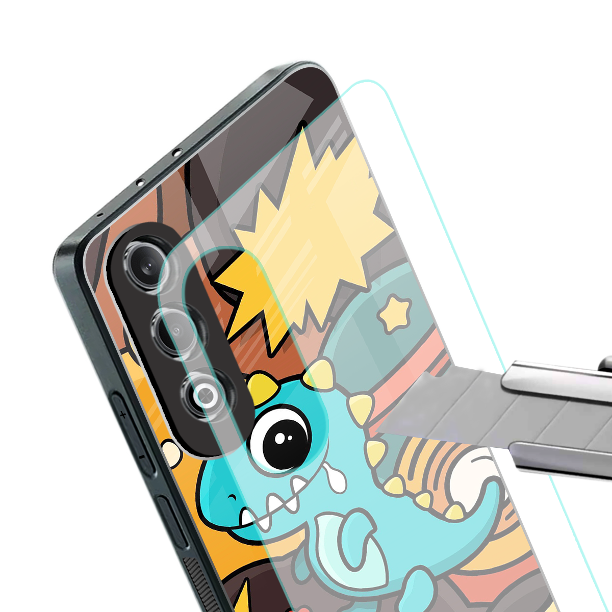 emerald green dinosaur back phone cover | glass case for oneplus nord ce 4