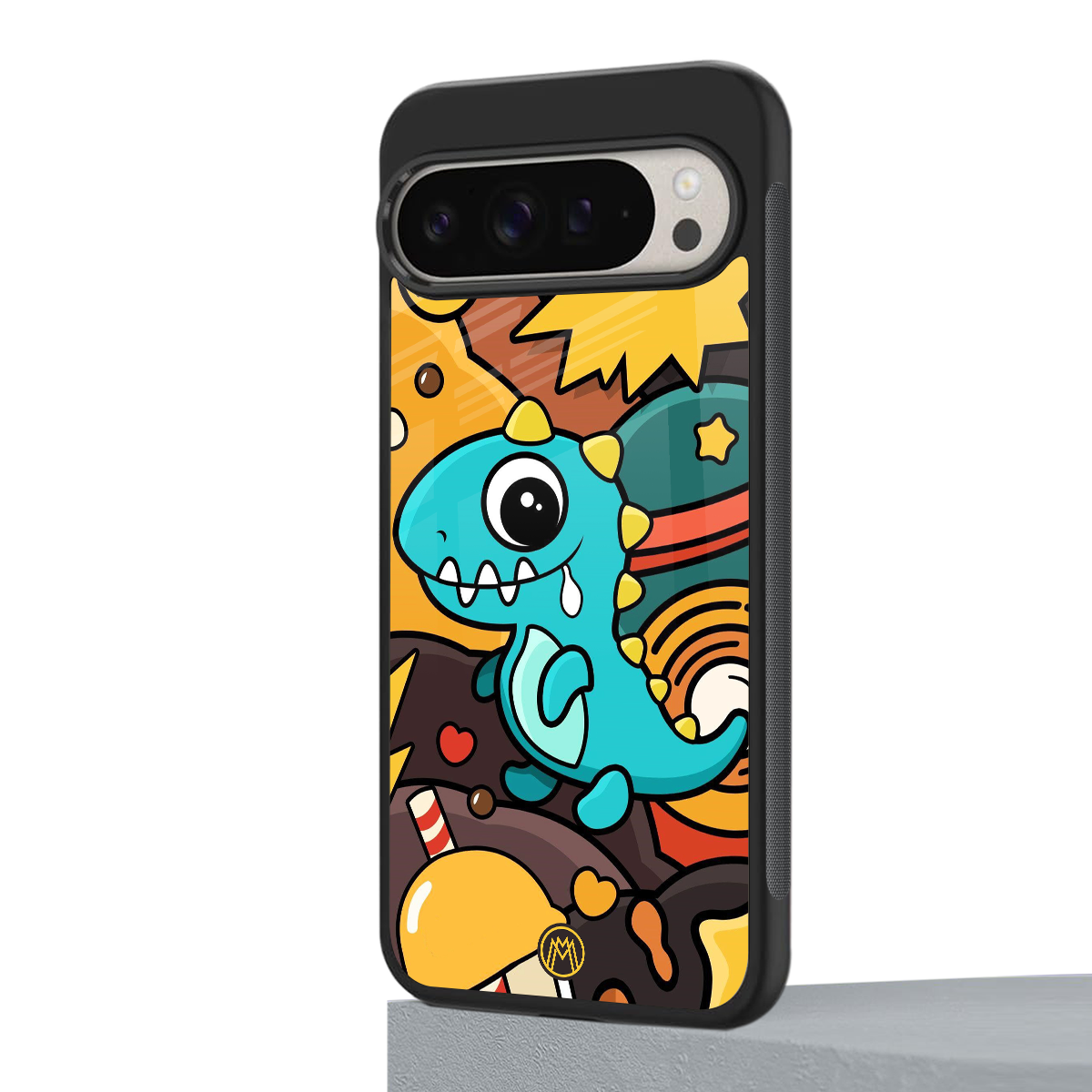 emerald green dinosaur back phone cover | glass case for google pixel 9 pro