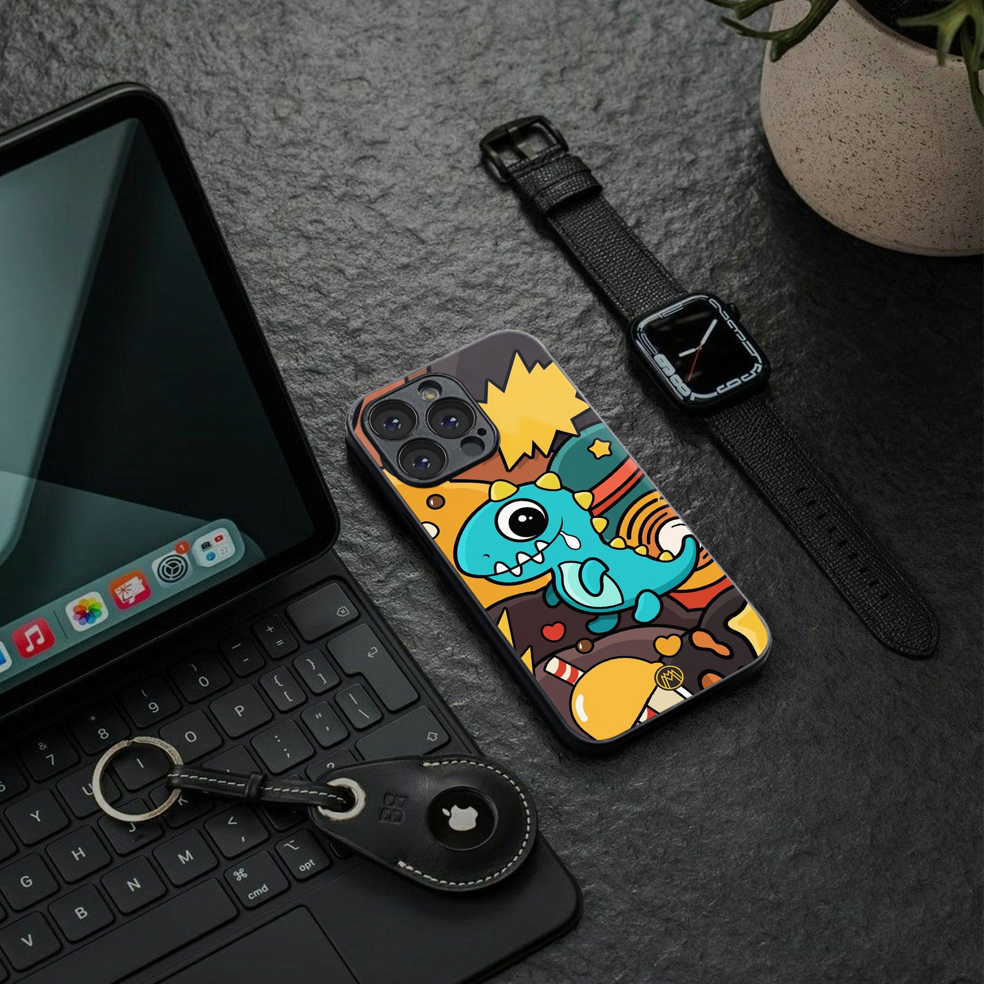 emerald green dinosaur back phone cover | glass case for google pixel 9 pro