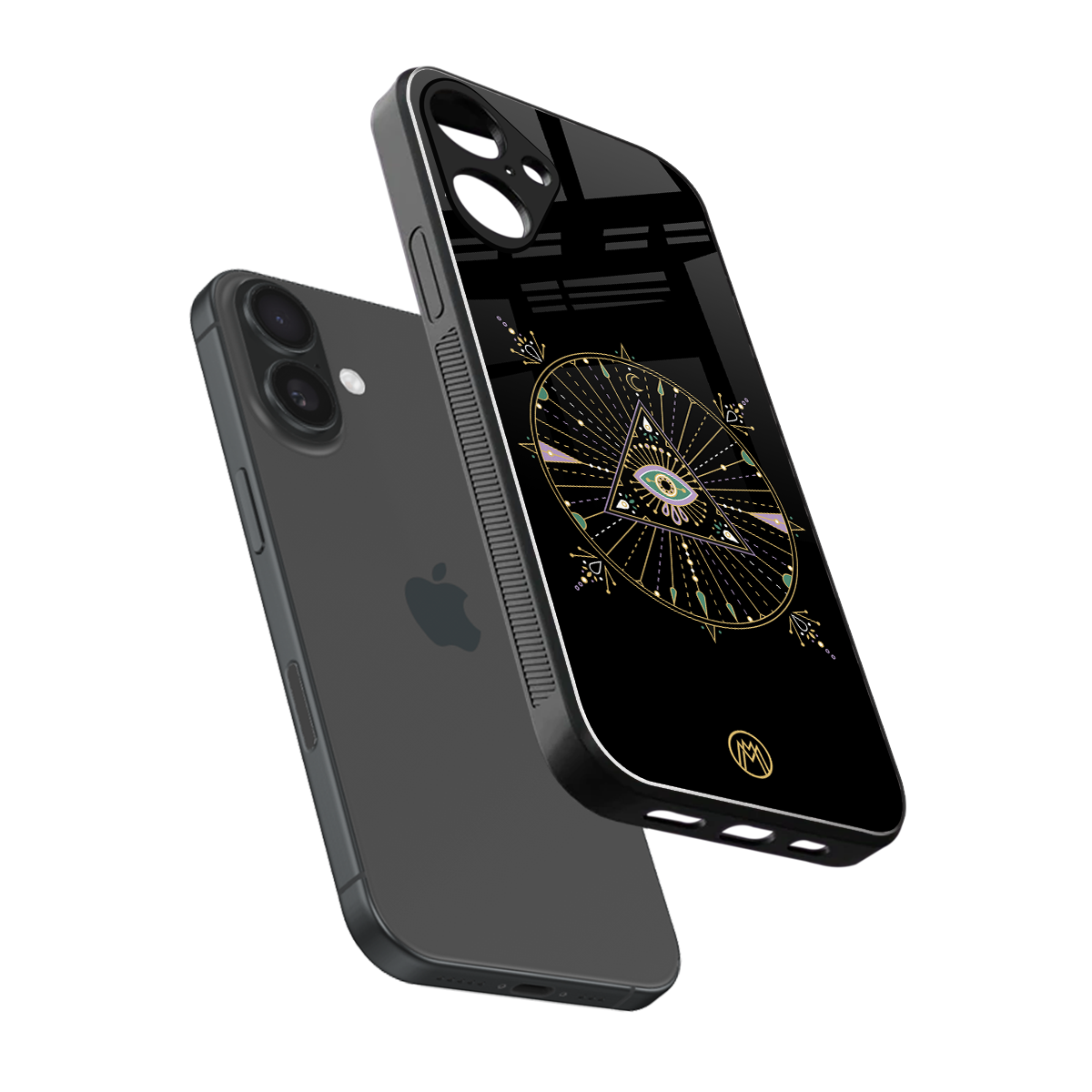 evil eye mandala black back phone cover | glass case for iphone 16 plus