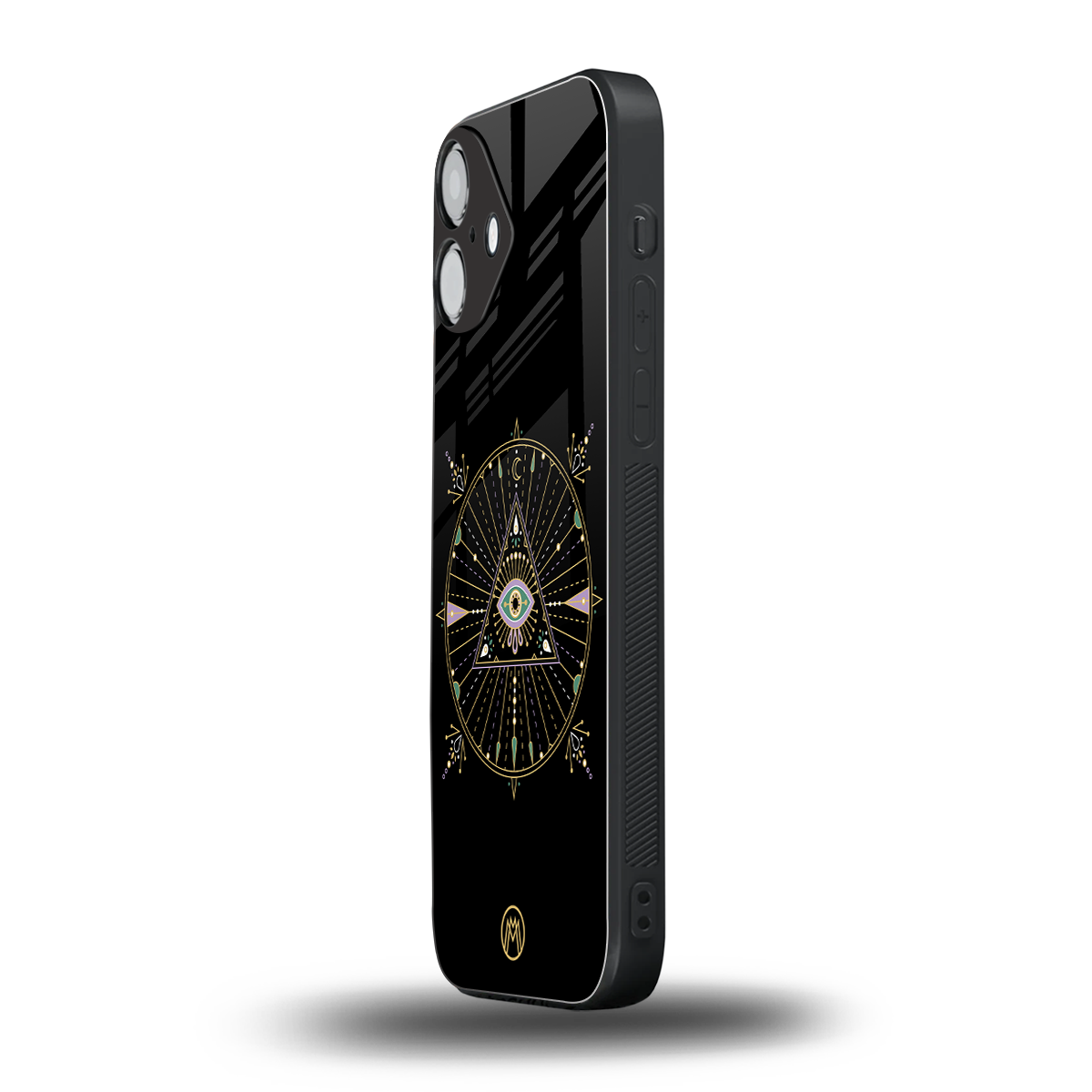 evil eye mandala black back phone cover | glass case for iphone 16 plus