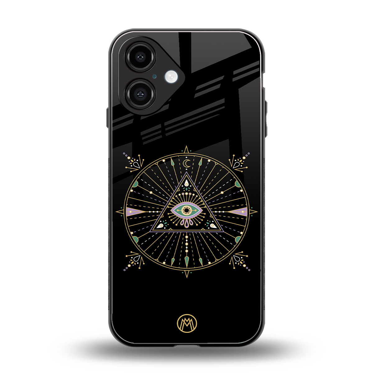 evil eye mandala black back phone cover | glass case for iphone 16