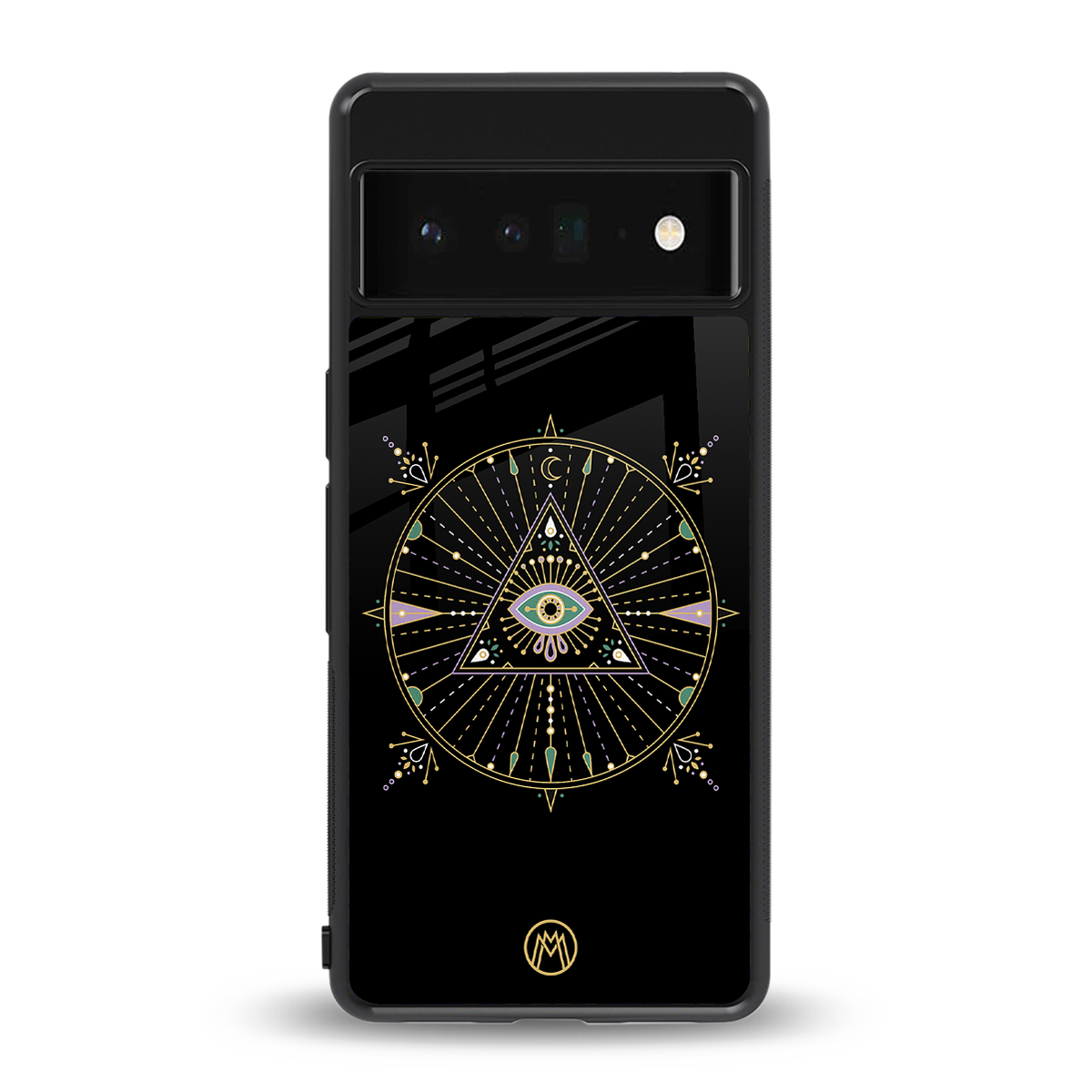 evil eye mandala black back phone cover | glass case for google pixel 6 pro