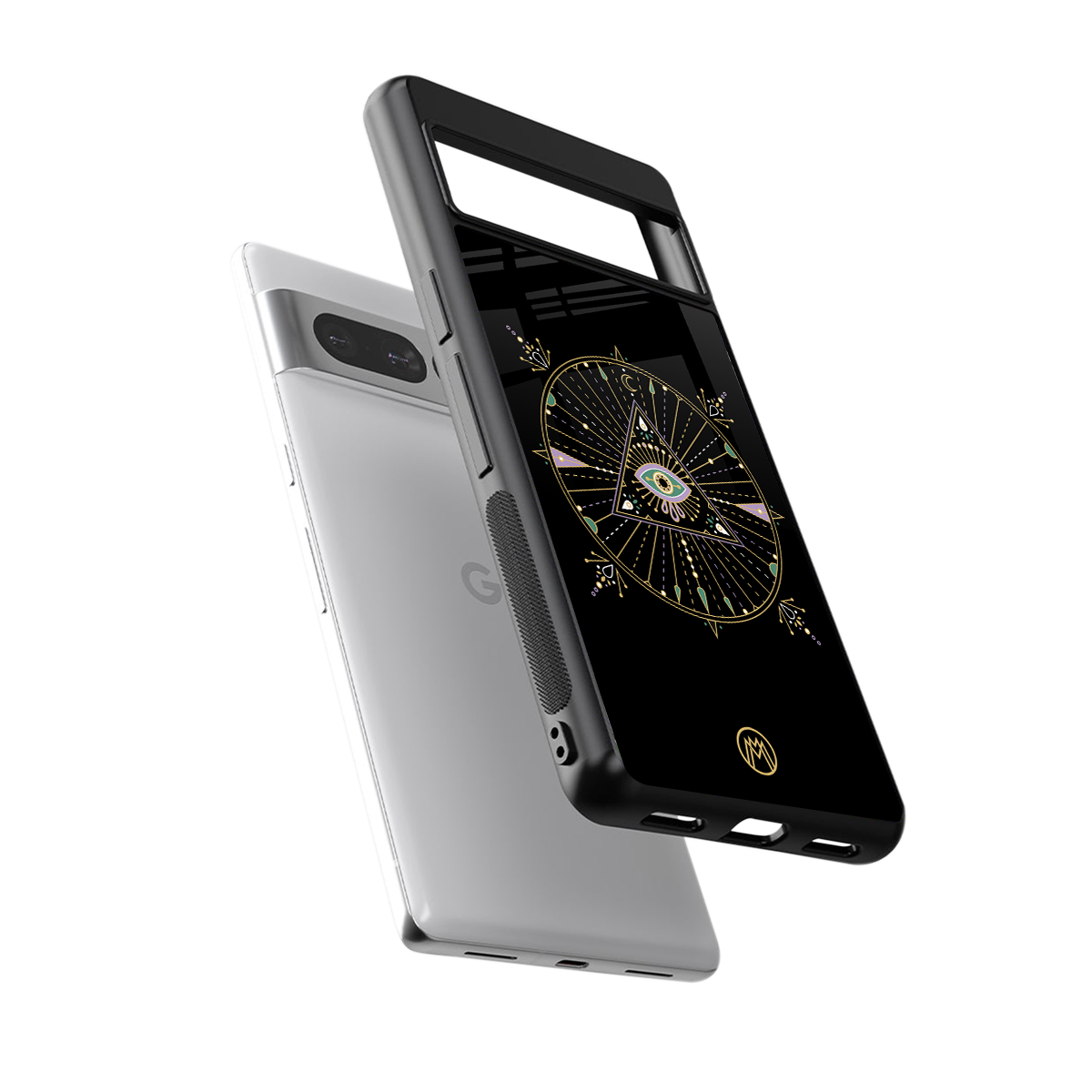 evil eye mandala black back phone cover | glass case for google pixel 7 pro