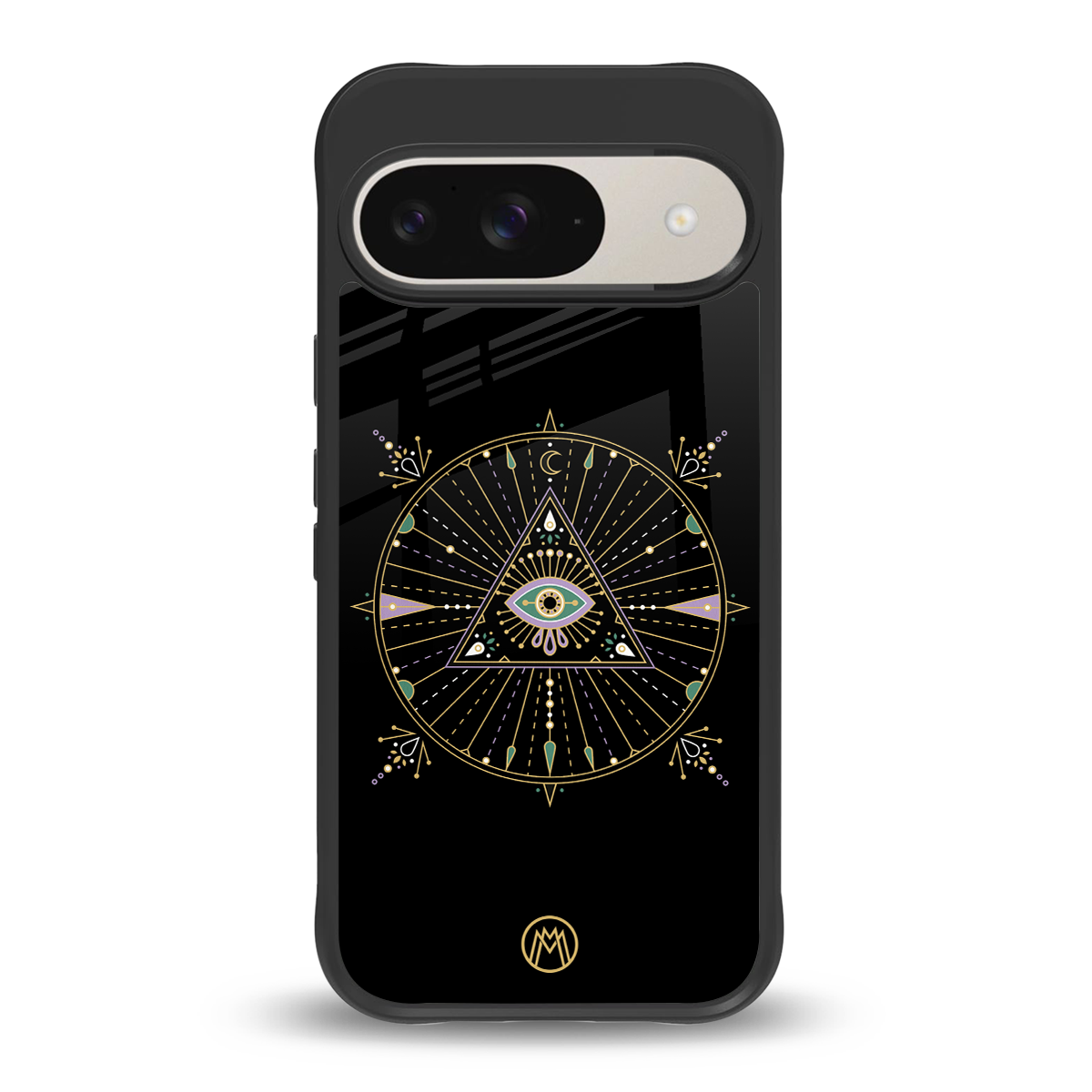 evil eye mandala black back phone cover | glass case for google pixel 9