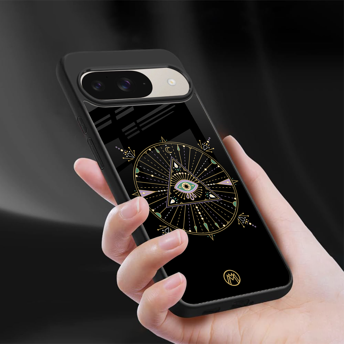 evil eye mandala black back phone cover | glass case for google pixel 9