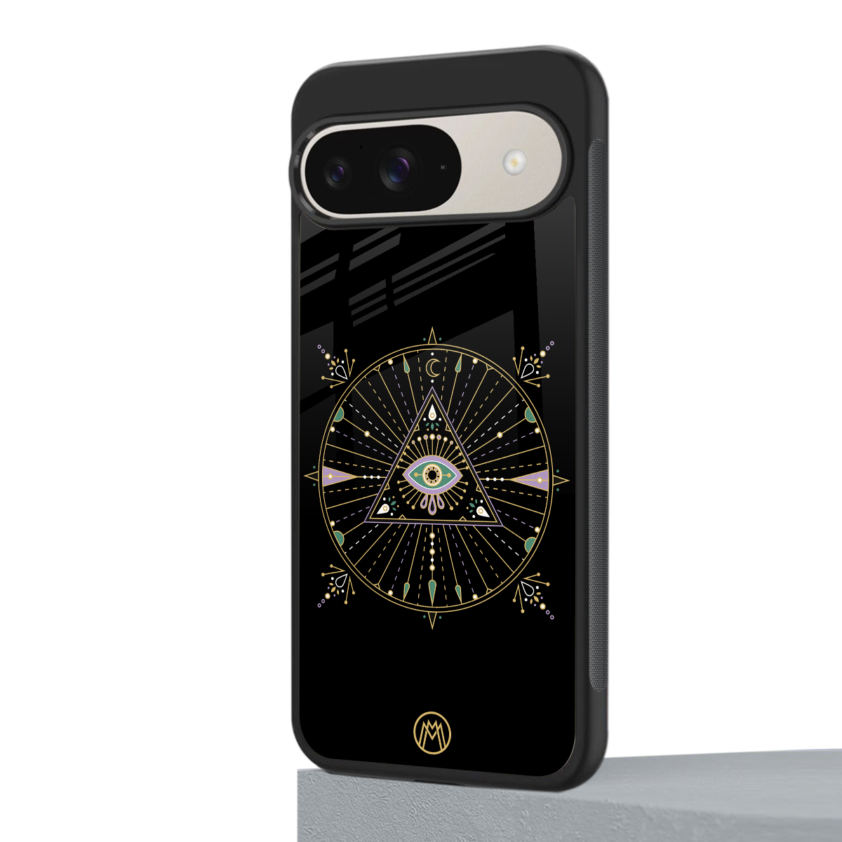 evil eye mandala black back phone cover | glass case for google pixel 9