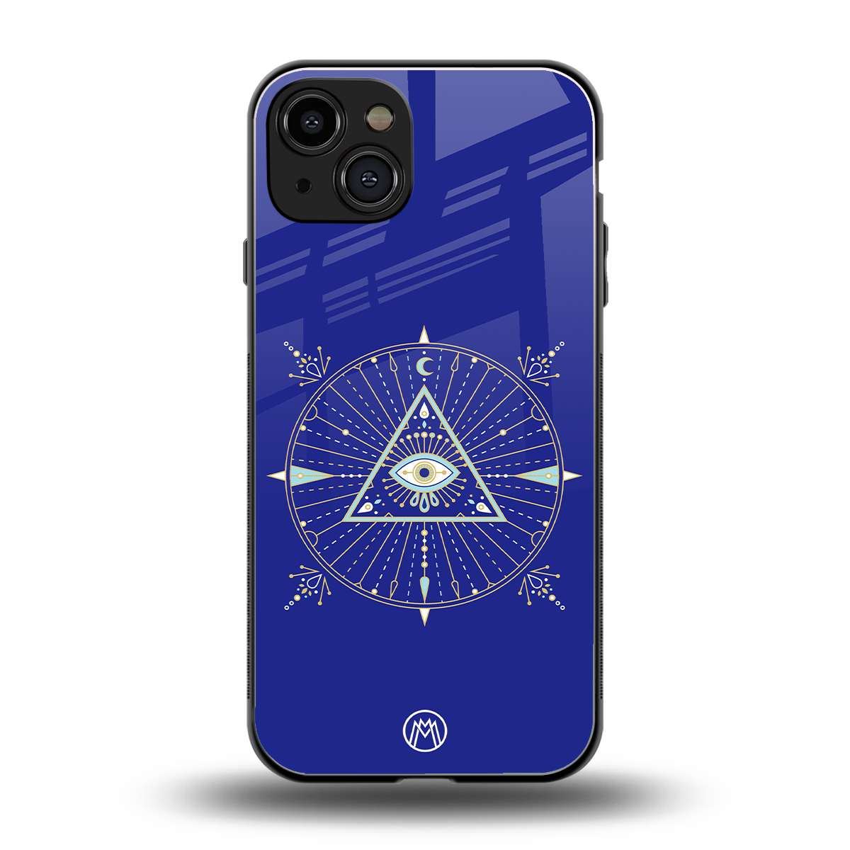 evil eye mandala blue back phone cover | glass case for iphone 15