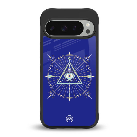 evil eye mandala blue back phone cover | glass case for google pixel 9 pro