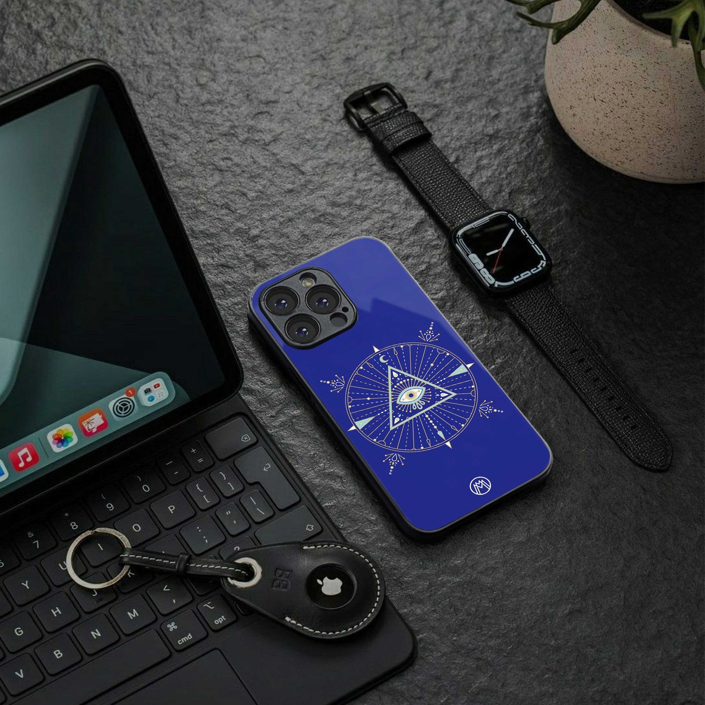 evil eye mandala blue back phone cover | glass case for iphone 13 pro max