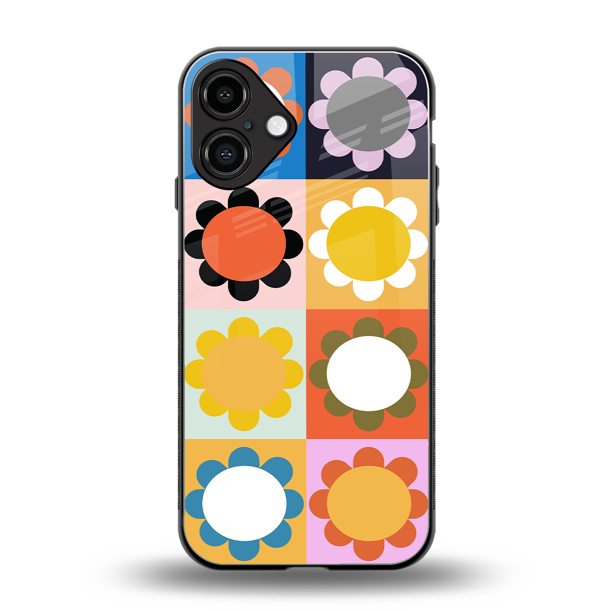 floral joy back phone cover | glass case for iphone 16 plus