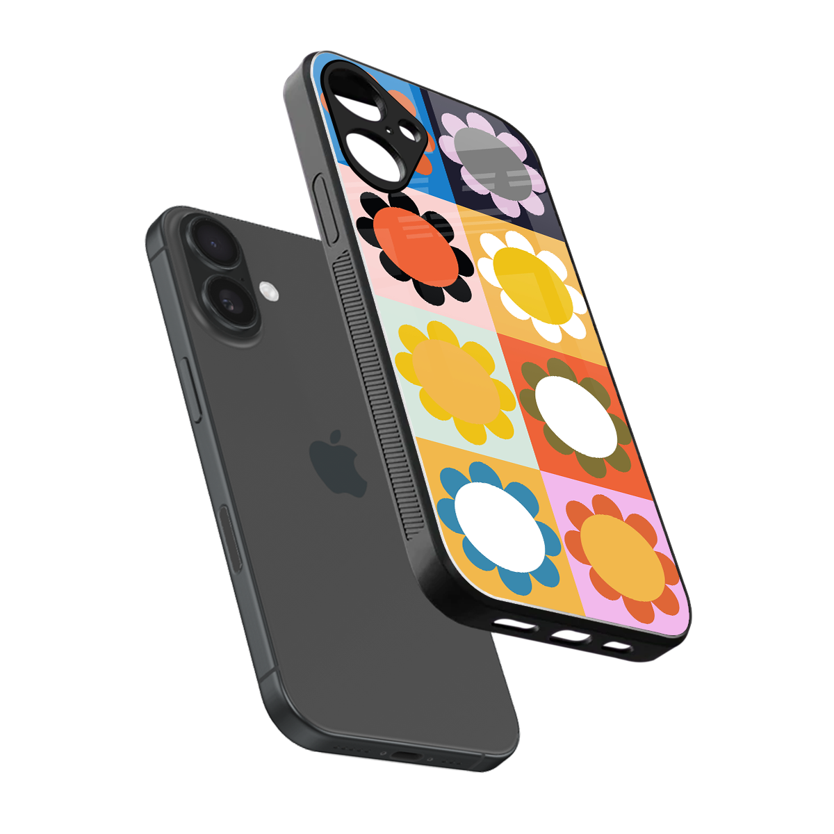 floral joy back phone cover | glass case for iphone 16 plus