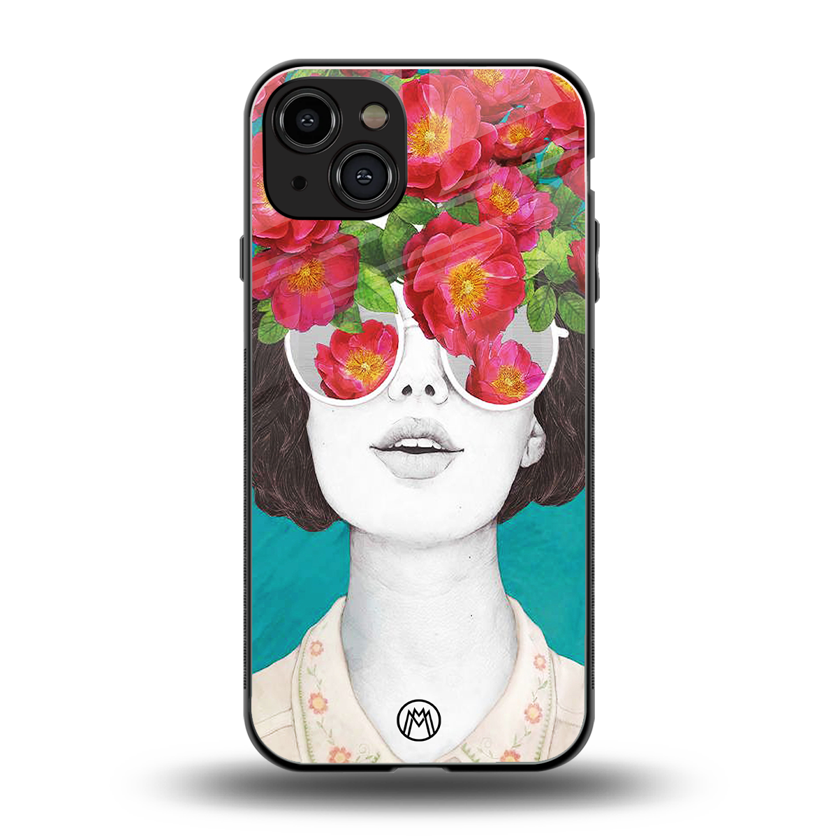 flowery eyes back phone cover | glass case for iphone 15