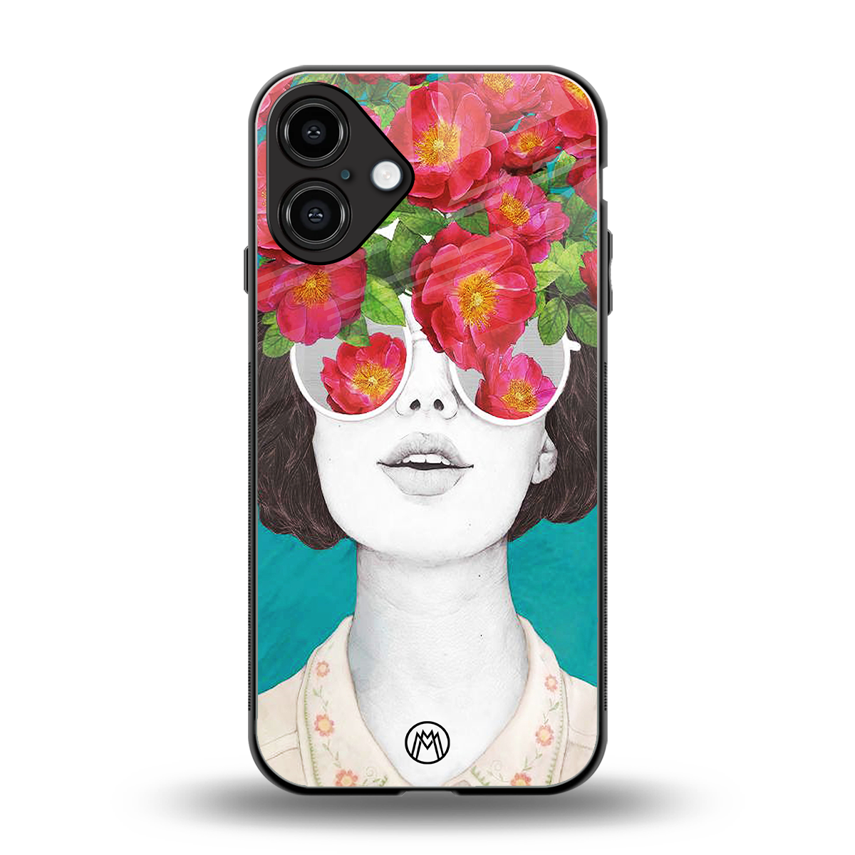 flowery eyes back phone cover | glass case for iphone 16 plus
