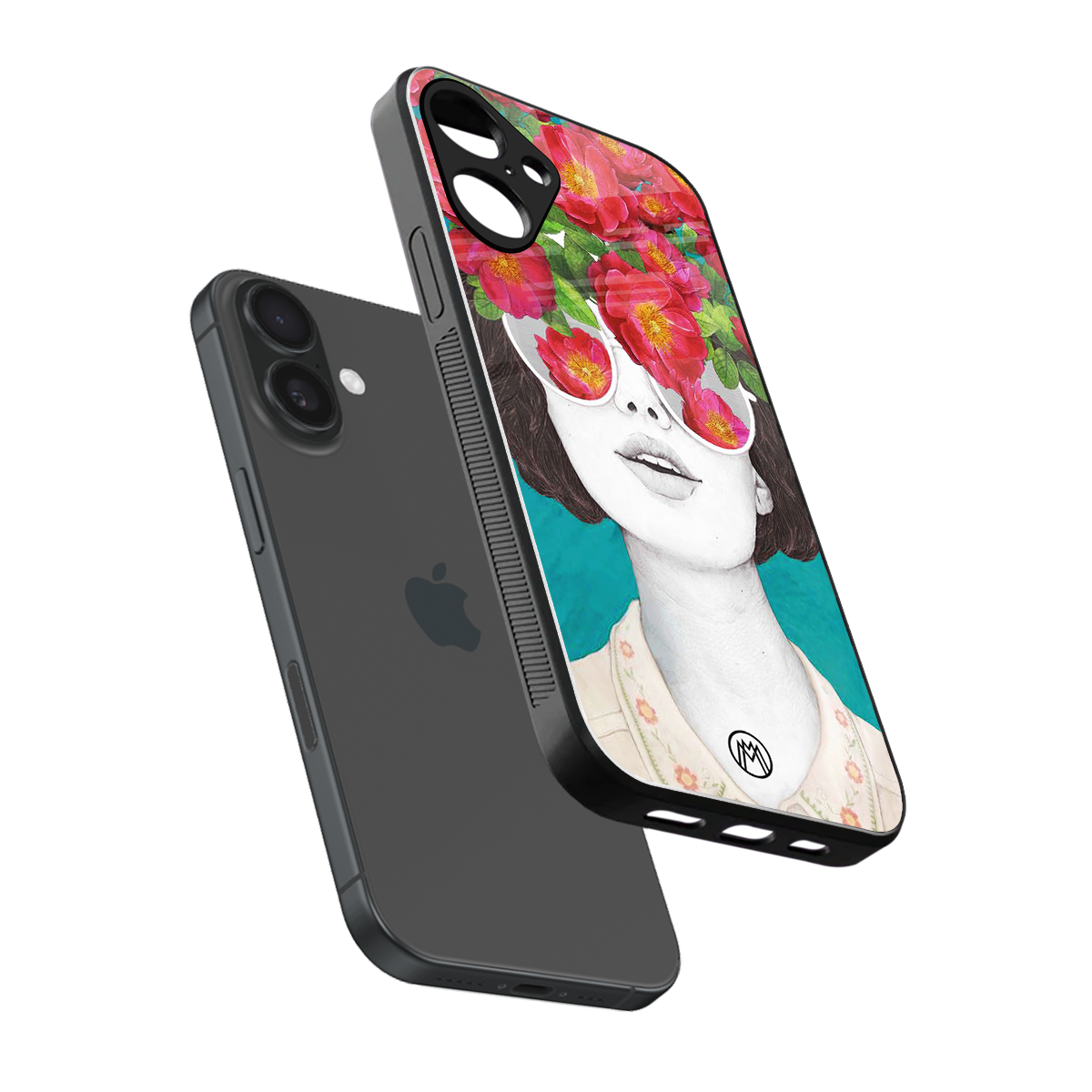 flowery eyes back phone cover | glass case for iphone 16 plus