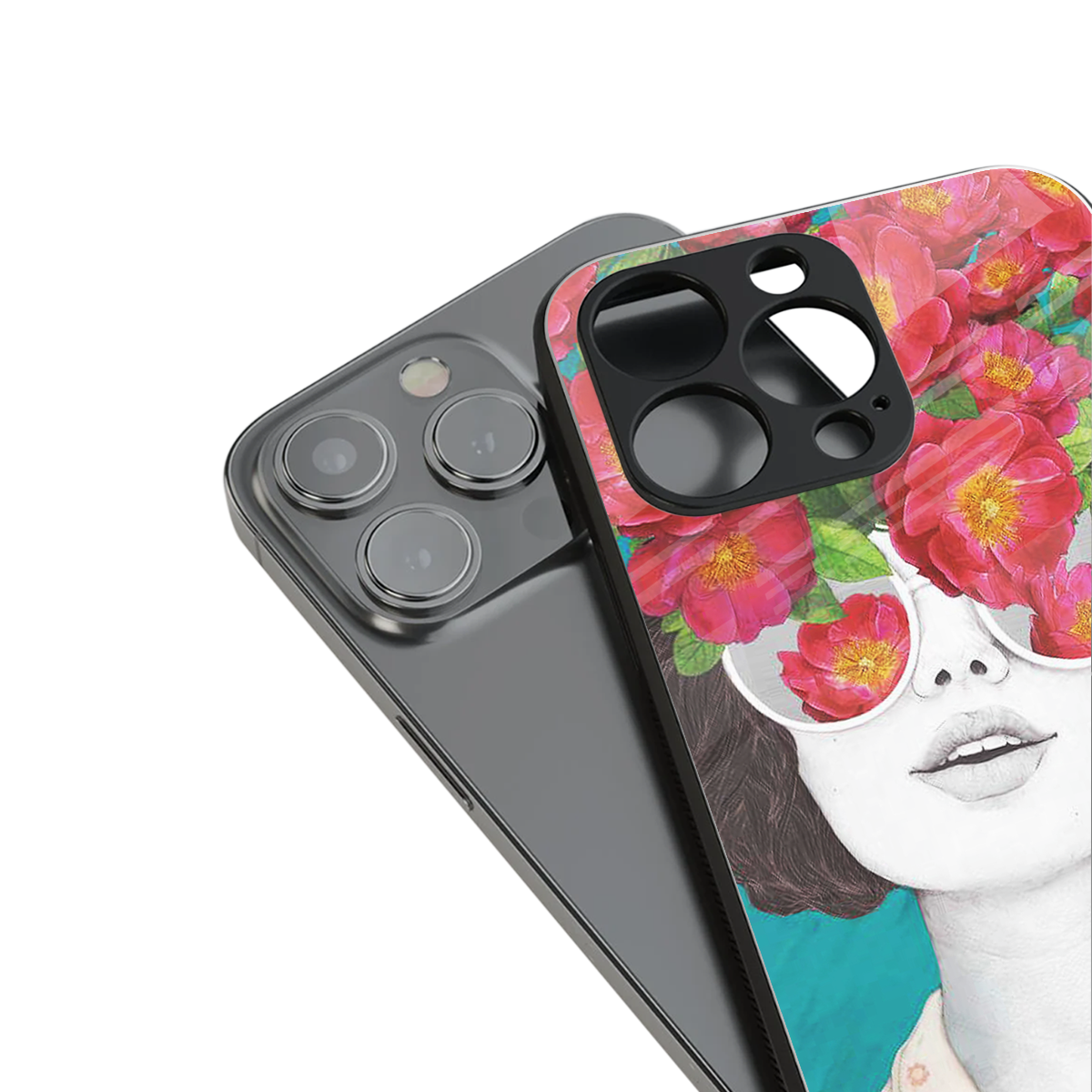 flowery eyes back phone cover | glass case for iphone 16 pro max