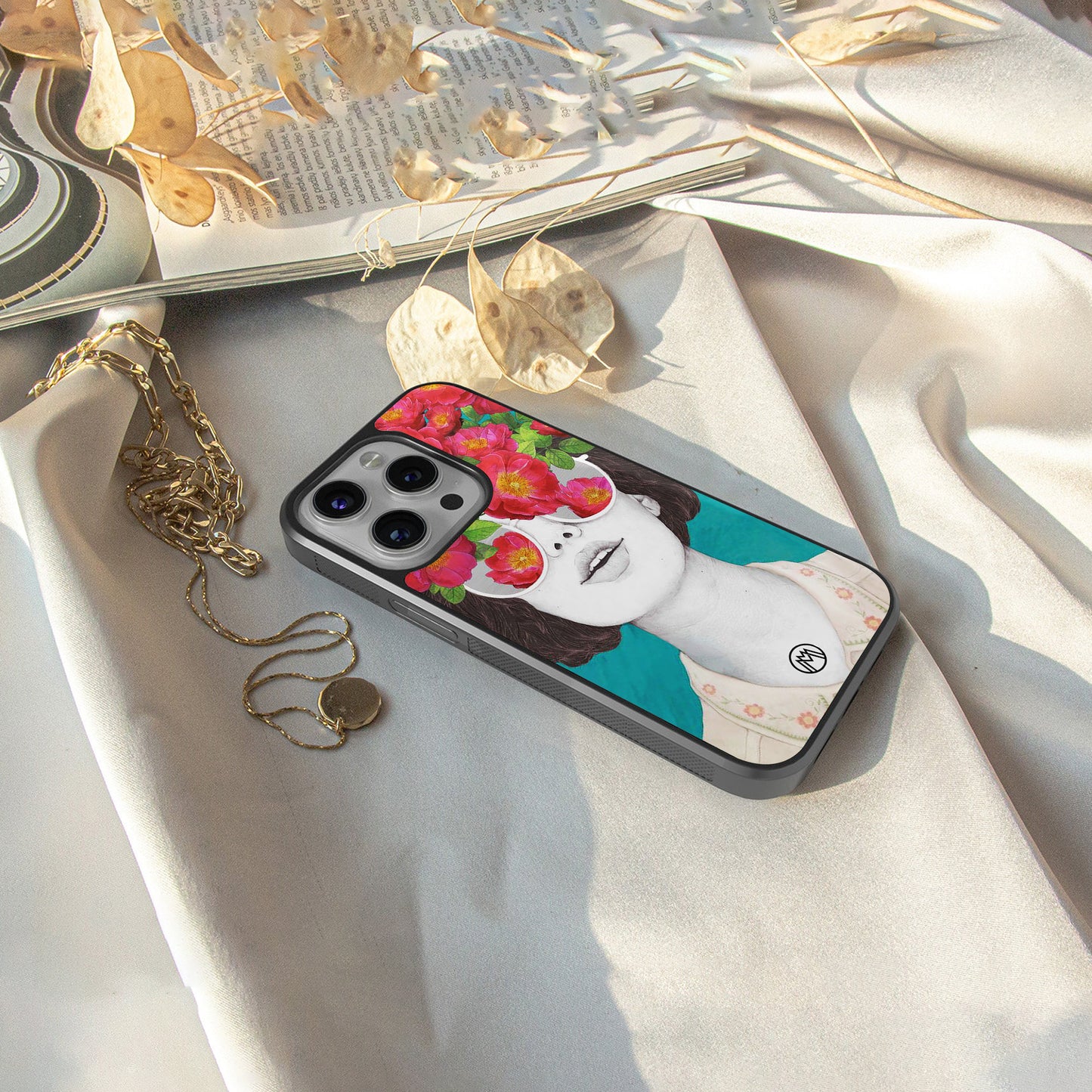 flowery eyes back phone cover | glass case for iphone 16 pro max