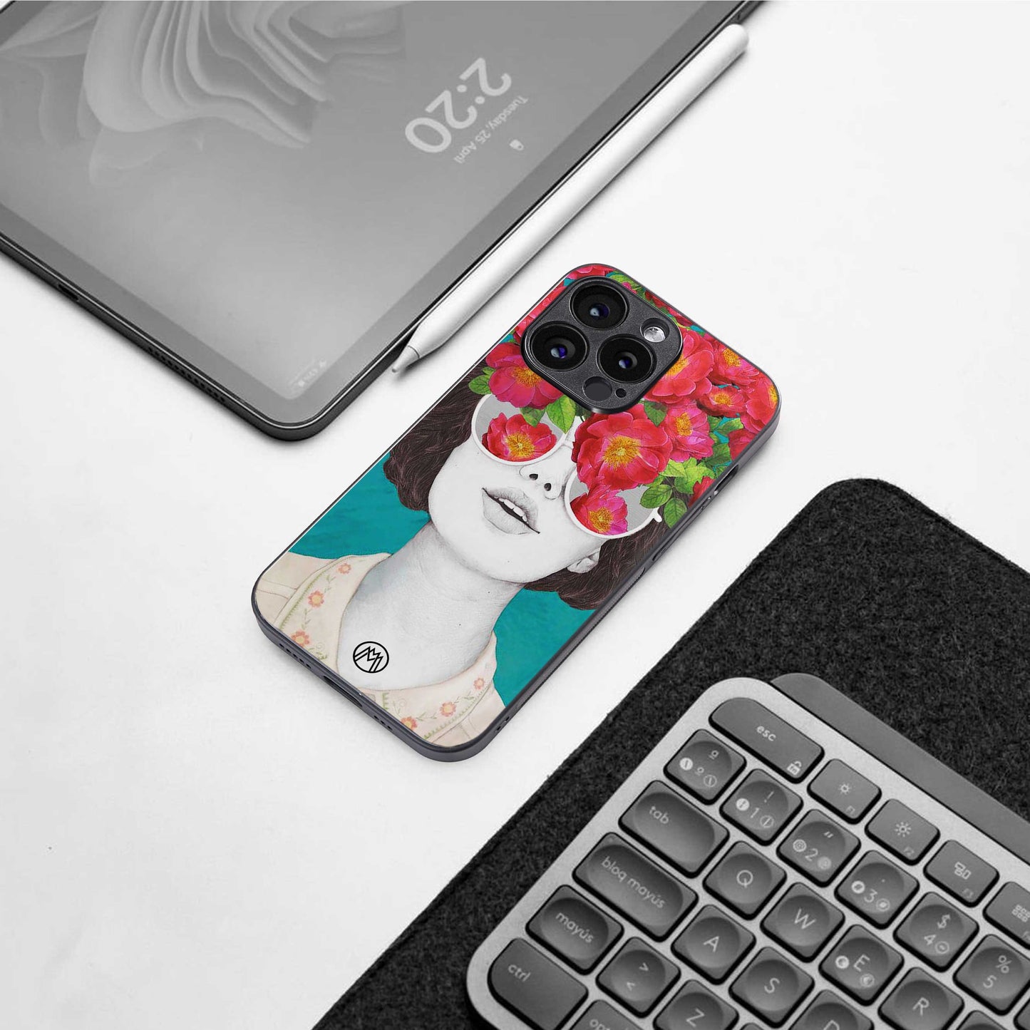 flowery eyes back phone cover | glass case for iphone 14 pro