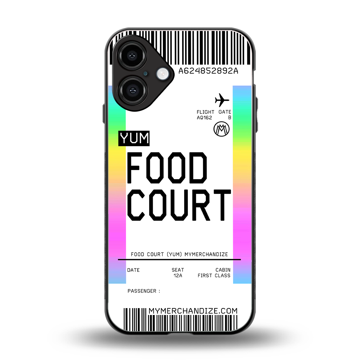 food court boarding pass ticket back phone cover | glass case for iphone 16 plus