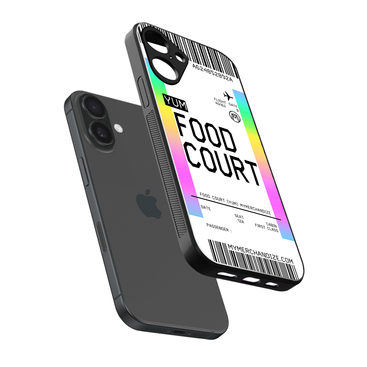 food court boarding pass ticket back phone cover | glass case for iphone 16 plus